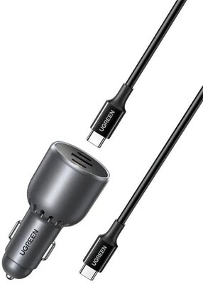 UGREEN - Szivargyújtós autós gyorstöltő, 3 port, 2x USB-C, 1x USB-A, PD, 130W, - Szürke - 55511