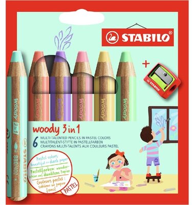 Stabilo woody 3in1 Pastel 6 db/csomag krétaceruza készlet hegyezővel