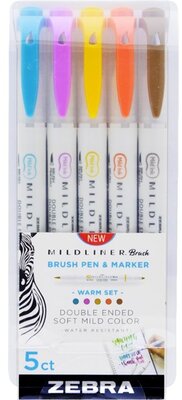 Zebra Mildliner Brush Warm 5db-os kettős végű ecset marker