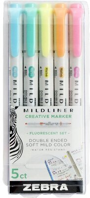 Zebra Mildliner Fluorescent 5db-os kettős végű szövegkiemelő készlet