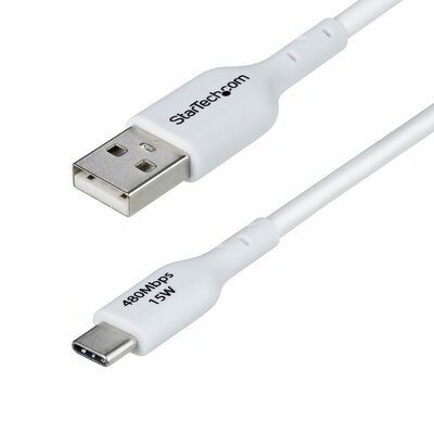Startech - 2 m-es USB-A - USB-C töltőkábel, töltés és szinkronizálás, 3A, USB 2.0, TPE köpeny, fehér - USB2AC2MNCWHE