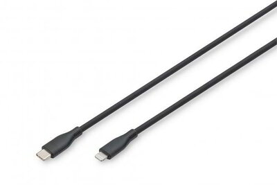 Assmann-DIGITUS Lightning szilikon csatlakozókábel, USB-C - Lightning, 0,5 m, fekete - AK-600110-005-S