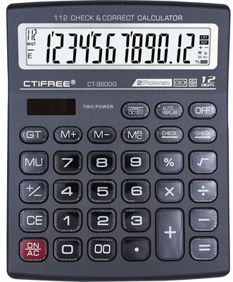 CTIFREE - CT-9600G szürke színű számológép, 155x200mm, 12 számjegy, dual power
