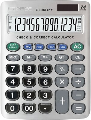 CTIFREE - CT-8814NV ezüst színű számológép, 155x203mm, 14 számjegy, dual power