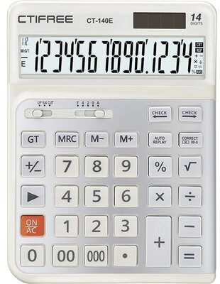 CTIFREE - CT-140E fehér ergonómikus számológép, 145x198mm, 14 számjegy, dual power