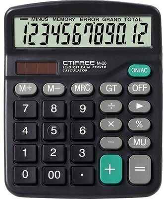 CTIFREE - M-28 fekete számológép, 120x150mm, 12 számjegy, dual power