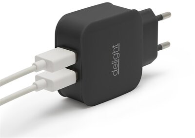 Delight - Telefon töltő - 2db USB, 5V/2.4A, Fekete - 55045-2BK