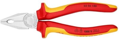 KNIPEX Kombinált (egyetemes) fogó, VDE, 1000 V szigetelt, krómozott, DIN ISO 5746, 180 mm, 03 06 180