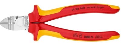 KNIPEX Oldalcsípő fogó kábelcsupaszító funkcióval, 1000V szigetelt, krómozott, 160mm, 14 26 160
