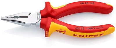 KNIPEX Fogó, Univerzális kombinált fogó, 145 mm, szigetelt, hegyes