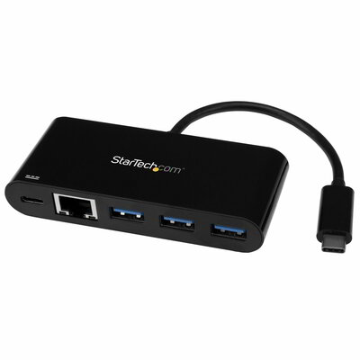 Startech - 3 portos USB-C hub gigabites Ethernettel és 60 W-os tápellátás-áteresztő laptop töltéssel - 3 portos USB-C hub
