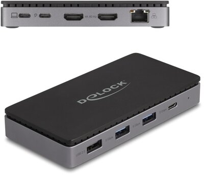Delock USB Type-C dokkolóállomás 4K - hoz kettős HDMI MST / USB / Gibabit LAN / PD 3.0 85 W
