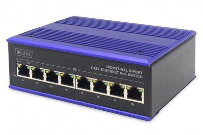 Assmann-DIGITUS 8 portos gyors Ethernet hálózati PoE kapcsoló, ipari, nem menedzselt - DN-650108