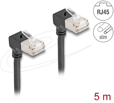 Delock RJ45 hálózati kábel Cat.6A S/FTP vékony 90 fokban lefelé / lefelé hajló 5 m fekete