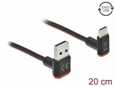DeLock EASY-USB 2.0 kábel A-típusú csatlakozódugó - USB Type-C™ csatlakozódugó, ívelt felfelé / lefelé, 0,2 m, fekete - 85274