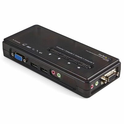 Startech - 4 portos fekete USB KVM kapcsolókészlet kábelekkel és hanggal - SV411KUSB