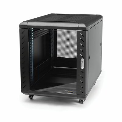 Startech - 4 oszlopos 12U szerver rack szekrény, zárható 19" - RK1236BKF