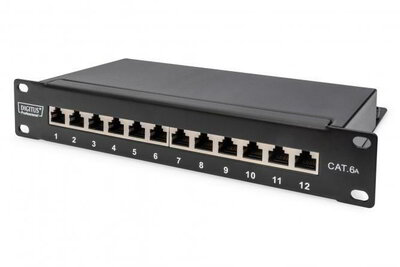 Assmann-DIGITUS CAT 6A patchpanel, árnyékolt, 12 portos, 1HE, 10", fekete - DN-91612S-EA