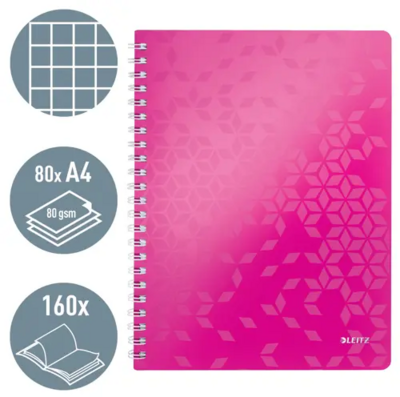 Leitz Wow A4 80lapos kockás rózsaszín spirálfüzet - 46380023