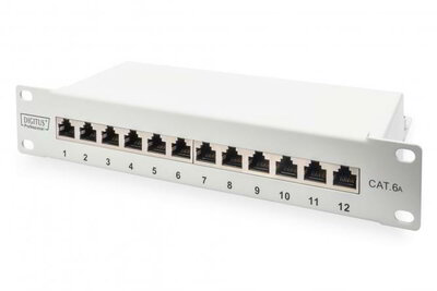 Assmann-DIGITUS CAT 6A patchpanel, árnyékolt, 12 portos, 1HE, 10", szürke - DN-91612S-EA-G