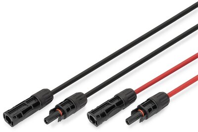 DIGITUS - napelemes kábelhosszabbító 5 m, 4 mm², MC4 csatlakozó, PV kábel 1500 V DC, UV-álló és időjárásálló, 2 kábel, 1x fekete, 1x piros - DK-SCEC64-0050