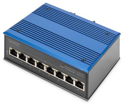 DIGITUS - 8 portos Fast Ethernet hálózati switch, ipari, nem menedzselt, 1 RJ45 uplink - DN-650106