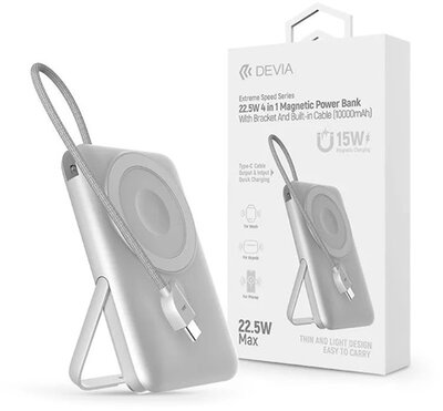 Devia - Extreme Speed Series Magnetic 4in1 22.5W Type-C 10.000 mAh ezüst powerbank/állvány - ST112841