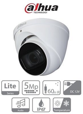 Dahua - Analóg dómkamera - HAC-HDW1500T-Z-A (5MP, kültéri, 2,7-12mm, IR60m, ICR, IP67, DWDR, audio) - HAC-HDW1500T-Z-A-2712-S2