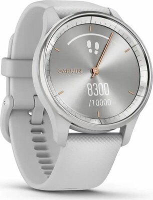 Garmin - Vivomove Trend Silver Stainless Steel Bezel with Mist Gray Case and Silicone Band - 010-02665-03