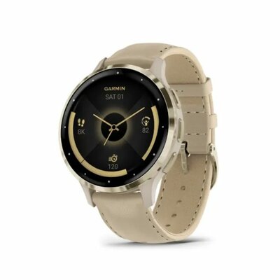 Garmin - Venu 3S French Grey-Cream Gold with Leather and Silicone Strap - 010-02785-55