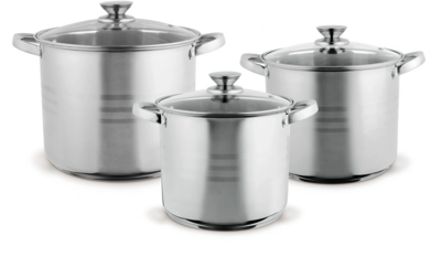 TOO - prémium rozsdamentes 6 darabos edénykészlet, 9 liter+11,1 liter+17,5 liter fazék/lábas+fedők - LP-7173