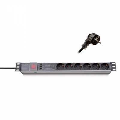 KELINE - 19 1U 6x250V Schuko aljzat túlfeszültségvédelemmel 2,3m elosztósor - 620P06