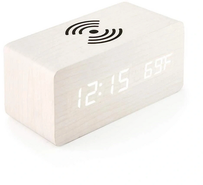 IRIS - vezeték nélküli töltővel, hangvezérlés fehér digitális óra - IRIS DC-100-WF-QI