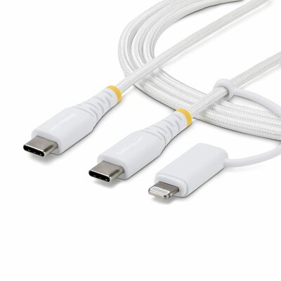 Startech - 1 m-es 2 az 1-ben strapabíró USB-C töltőkábel Lightning adapterrel, 30W/60W (3A) - 1M-U2-LNTC-CABLE