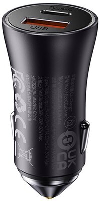 Baseus - Golden Contactor Max autós gyorstöltő 60W, USB Type-A + USB Type-C, szürke - CGJM000113