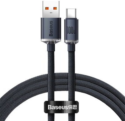 Baseus - Crystal Shine USB Type-A - USB Type-C, 100W gyorstöltő adatkábel, 1.2m, fekete - CAJY000401