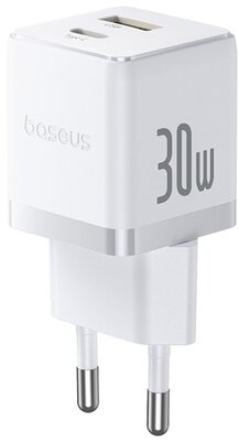 Baseus - Palm hálózati gyorstöltő 30W, USB Type-C + USB Type-A, fehér - P1011160A213-00