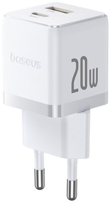 Baseus - Palm hálózati gyorstöltő 20W, USB Type-C + USB Type-A, fehér - P10111608213-00