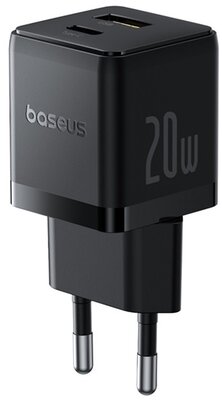 Baseus - Palm hálózati gyorstöltő 20W, USB Type-C + USB Type-A, fekete - P10111608113-00