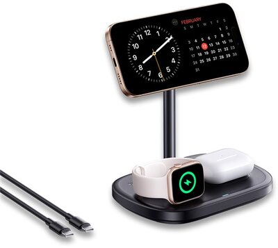 Baseus - EnerFill FS41 3-in-1 vezeték nélküli töltő állvány 22,5W, fekete + USB Type-C, 1m kábel - P10281904123-02