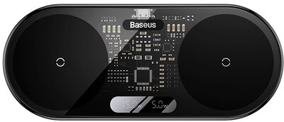 Baseus - Digital LED Display 2-in-1 vezeték nélküli töltő 20W, fekete + 3A USB Type-A - USB Type-C, 1m kábel - WXSX010101