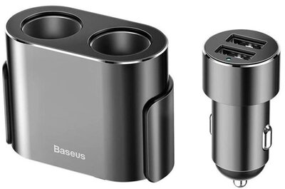 Baseus - High Efficiency 3,4A, 2×USB Type-A + szivargyújtó kimenet fekete autós töltő - CRDYQ-01