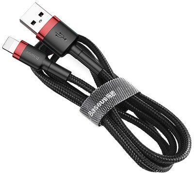 Baseus - Cafule USB Type-A - iPhone, 2.4A gyorstöltő adatkábel, 1m, fekete/piros - CALKLF-B19