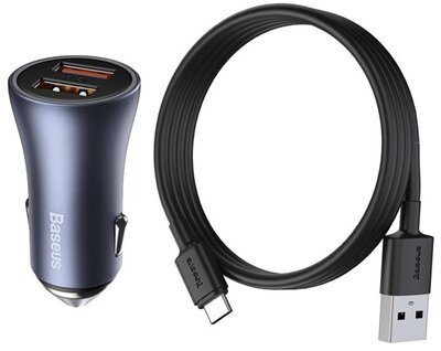 Baseus - Golden Contactor Pro autós gyorstöltő 40W, 2×USB Type-A, szürke + 100W USB, 1m kábel - TZCCJD-A0G