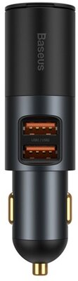 Baseus - Share Together autós gyorstöltő, 60W, 2×USB Type-A + szivargyújtó kimenet, szürke - CCBT-D0G