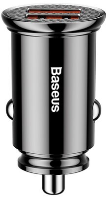 Baseus - Circular Plastic autós gyorstöltő 30W, 2×USB Type-A, fekete - CCALL-YD01