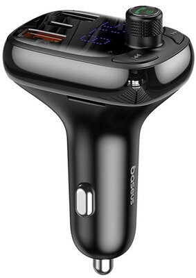 Baseus - S-13 FM transzmitter, zenelejátszó, autós gyorstöltő, fekete - CCMT000101