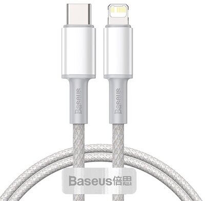Baseus - High Density Braided USB Type-C - iPhone, PD 20W gyorstöltő adatkábel, 1m, fehér - CATLGD-02