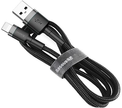 Baseus - Cafule USB Type-A - iPhone, 2.4A gyorstöltő adatkábel, 0.5m, fekete/szürke - CALKLF-AG1