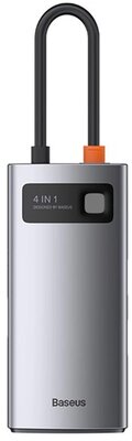 Baseus - Metal Gleam 4-in-1 USB Type-C HUB dokkoló állomás, szürke - CAHUB-CY0G